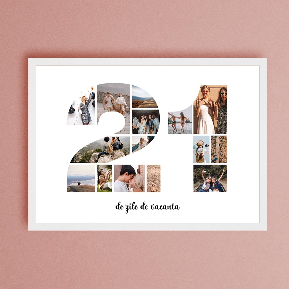 Gepersonaliseerd landschapsschilderij met 15 foto’s, model nr. 21 en tekstbericht