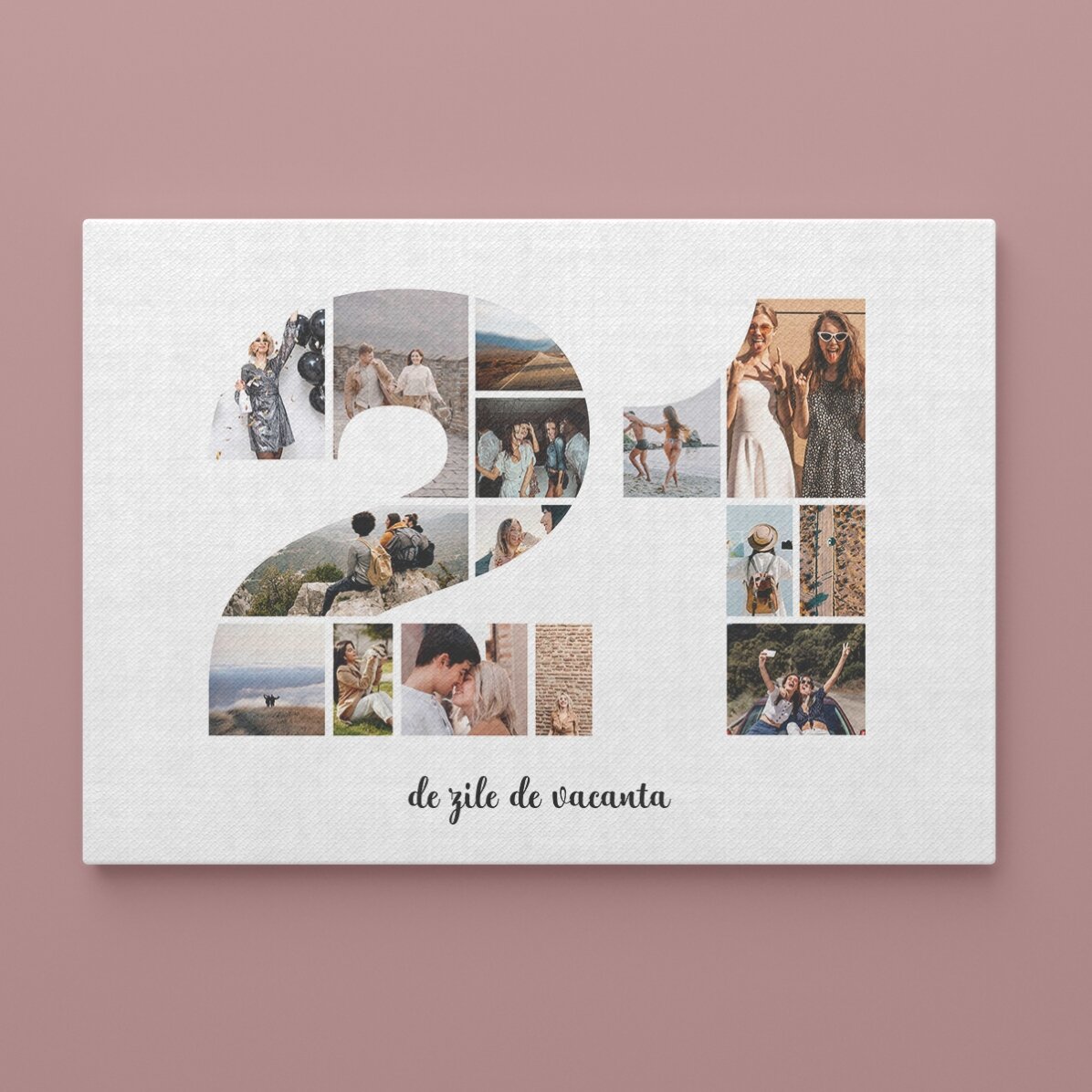 Gepersonaliseerd landschapsschilderij met 15 foto’s, model nr. 21 en tekstbericht