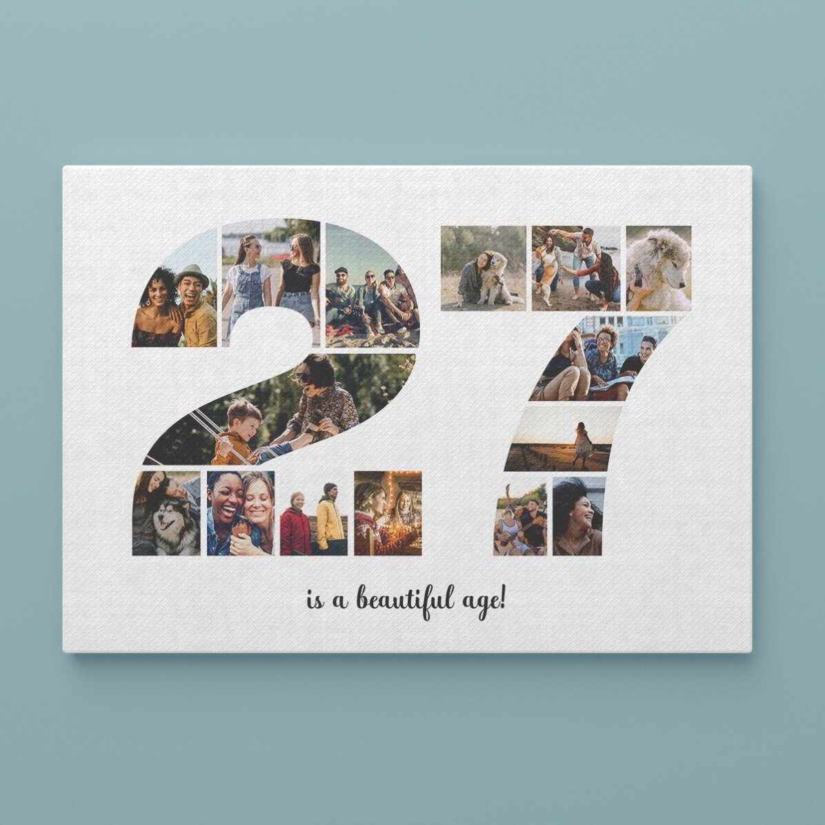 Gepersonaliseerd landschapsschilderij met 15 foto’s, model nr. 27 en tekstbericht
