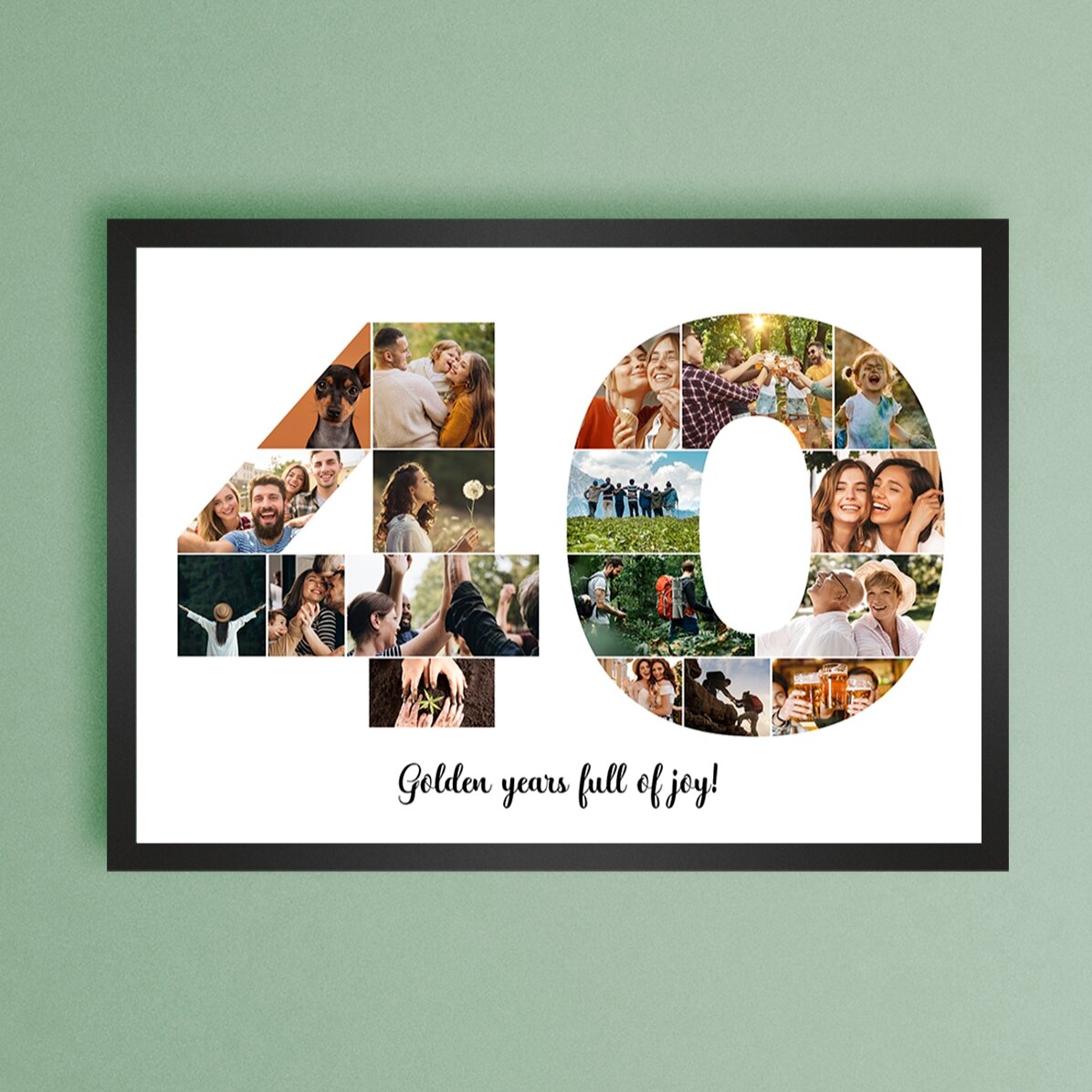 Gepersonaliseerd landschapsschilderij met 18 foto’s, model nummer 40 en tekstbericht