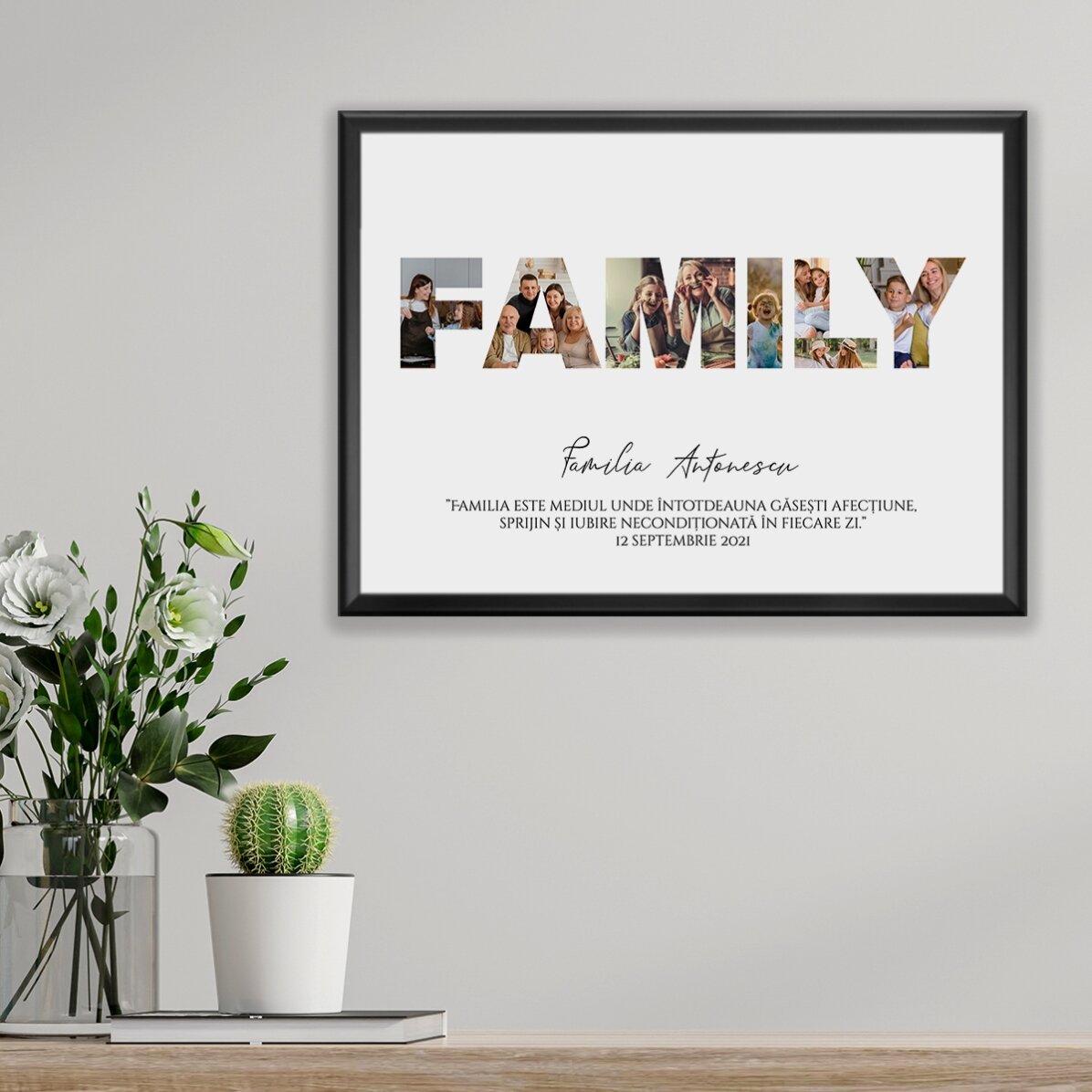 Gepersonaliseerd landschapsschilderij met 7 foto’s en tekst - Family