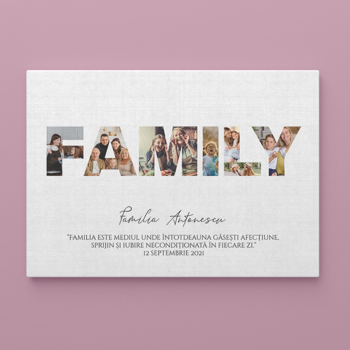 Gepersonaliseerd landschapsschilderij met 7 foto’s en tekst - Family