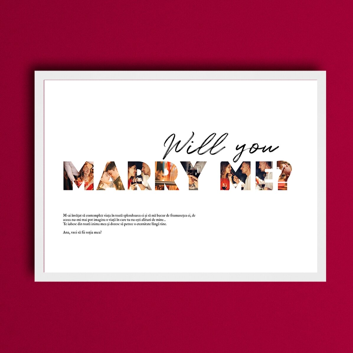 Gepersonaliseerd landschapsschilderij met 8 foto’s en tekst – Will you marry me?