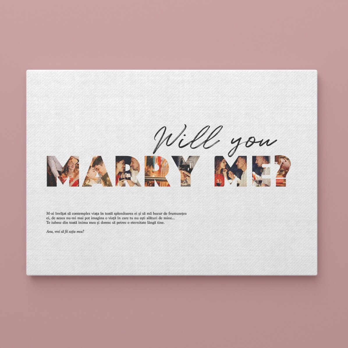 Gepersonaliseerd landschapsschilderij met 8 foto’s en tekst – Will you marry me?