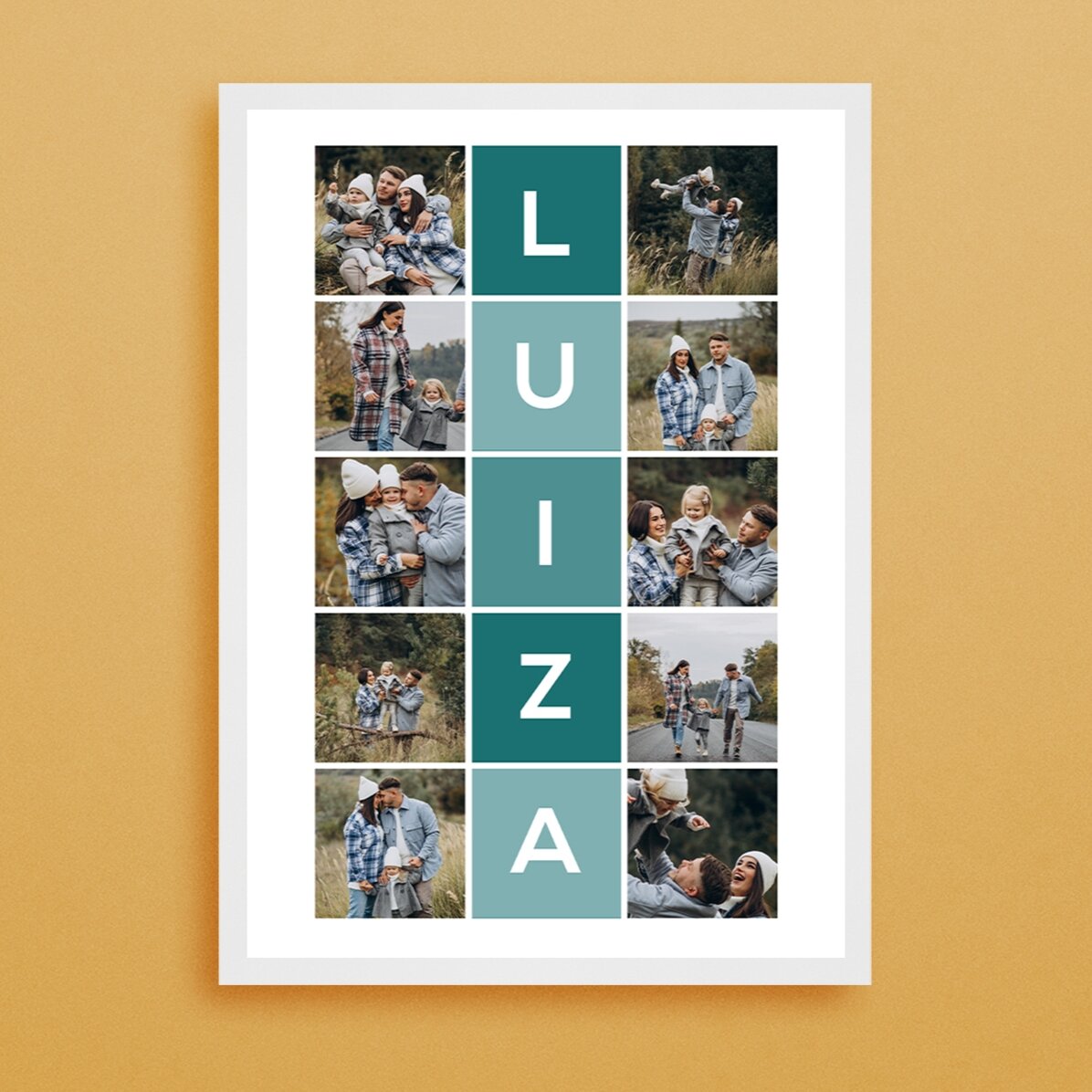 Gepersonaliseerd schilderij met 10 foto’s en een naam van 5 letters