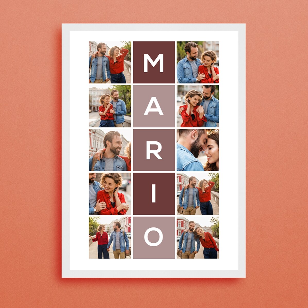 Gepersonaliseerd schilderij met 10 foto’s en een naam van 5 letters