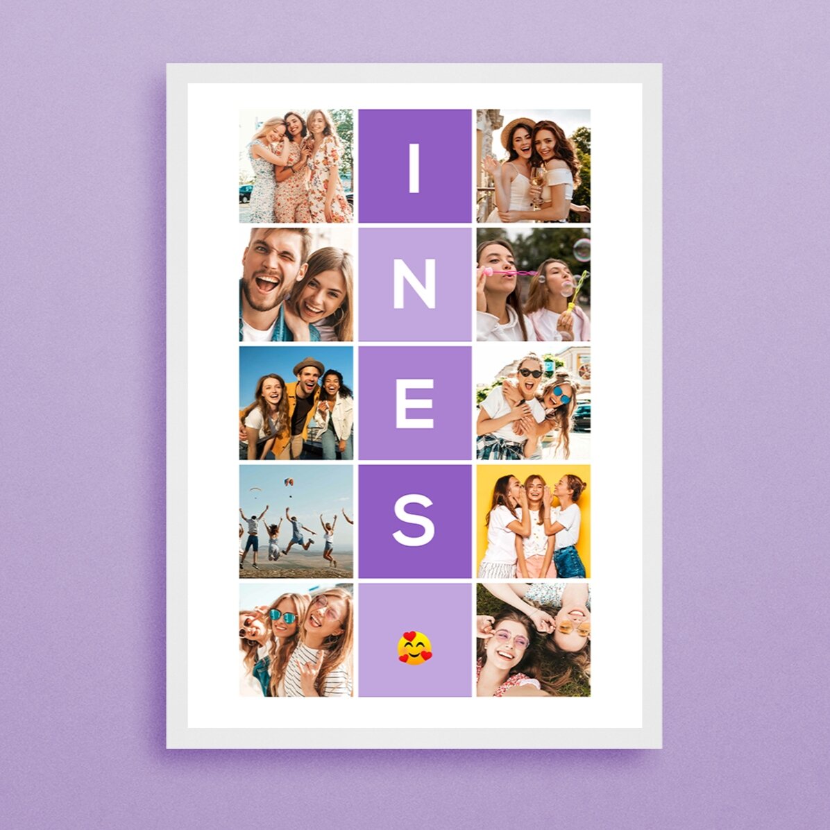 Gepersonaliseerd schilderij met 10 foto’s en een naam van 5 letters