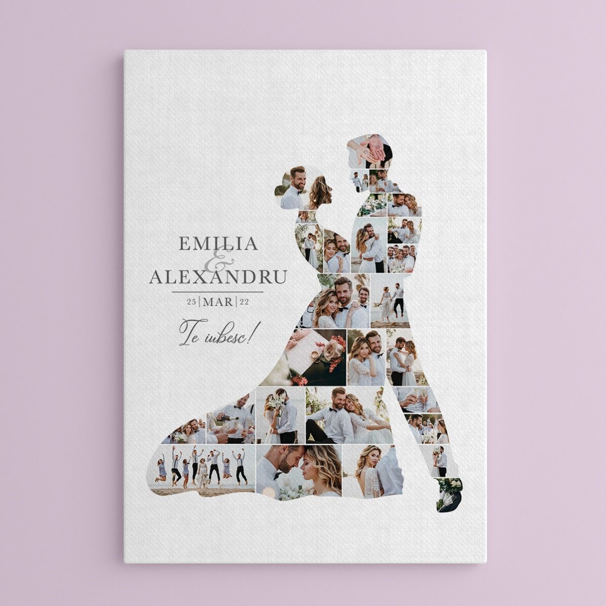Gepersonaliseerd schilderij met 28 foto’s en tekst voor de bruiloft – Bruid en bruidegom