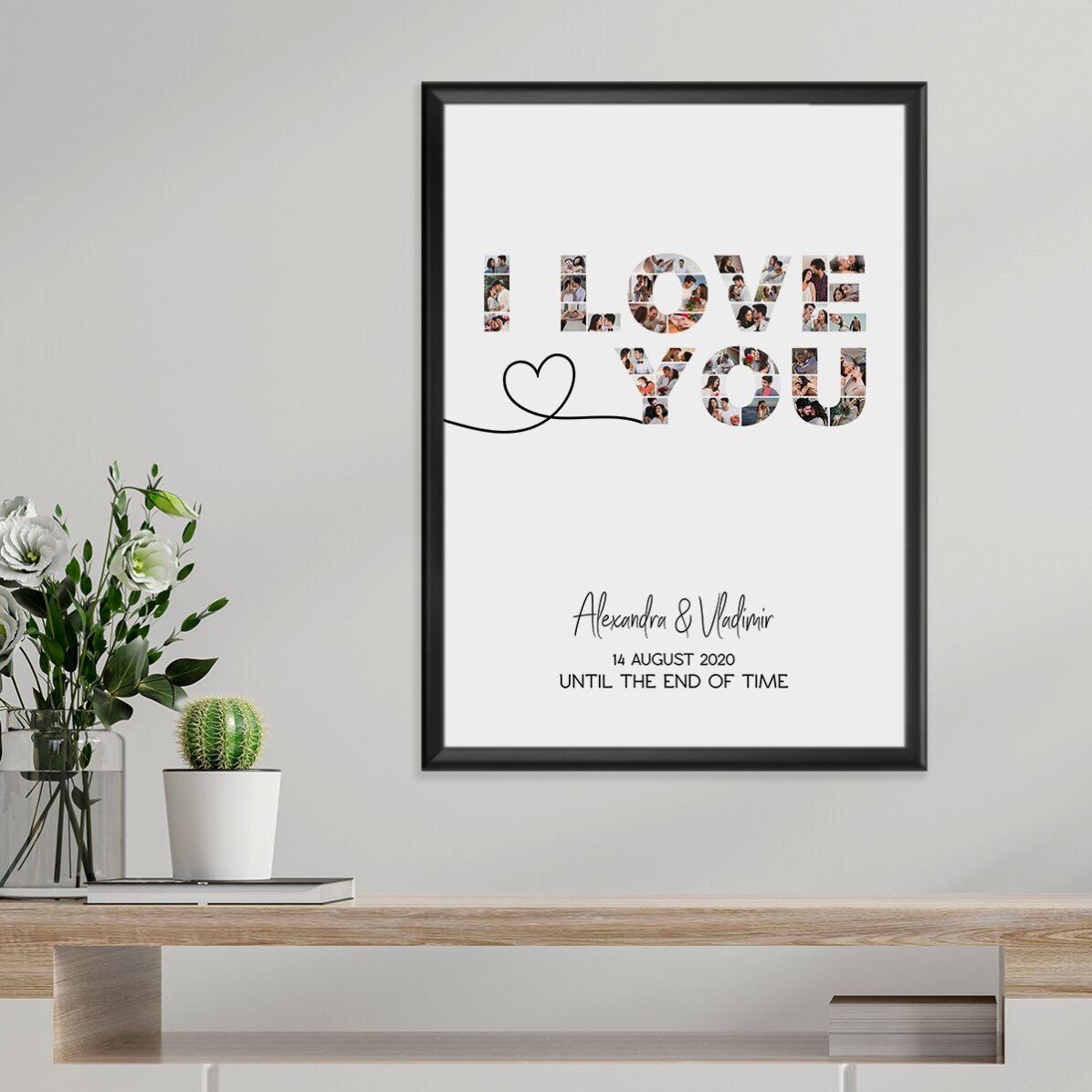 Gepersonaliseerd schilderij met 39 foto’s en tekst - I love you