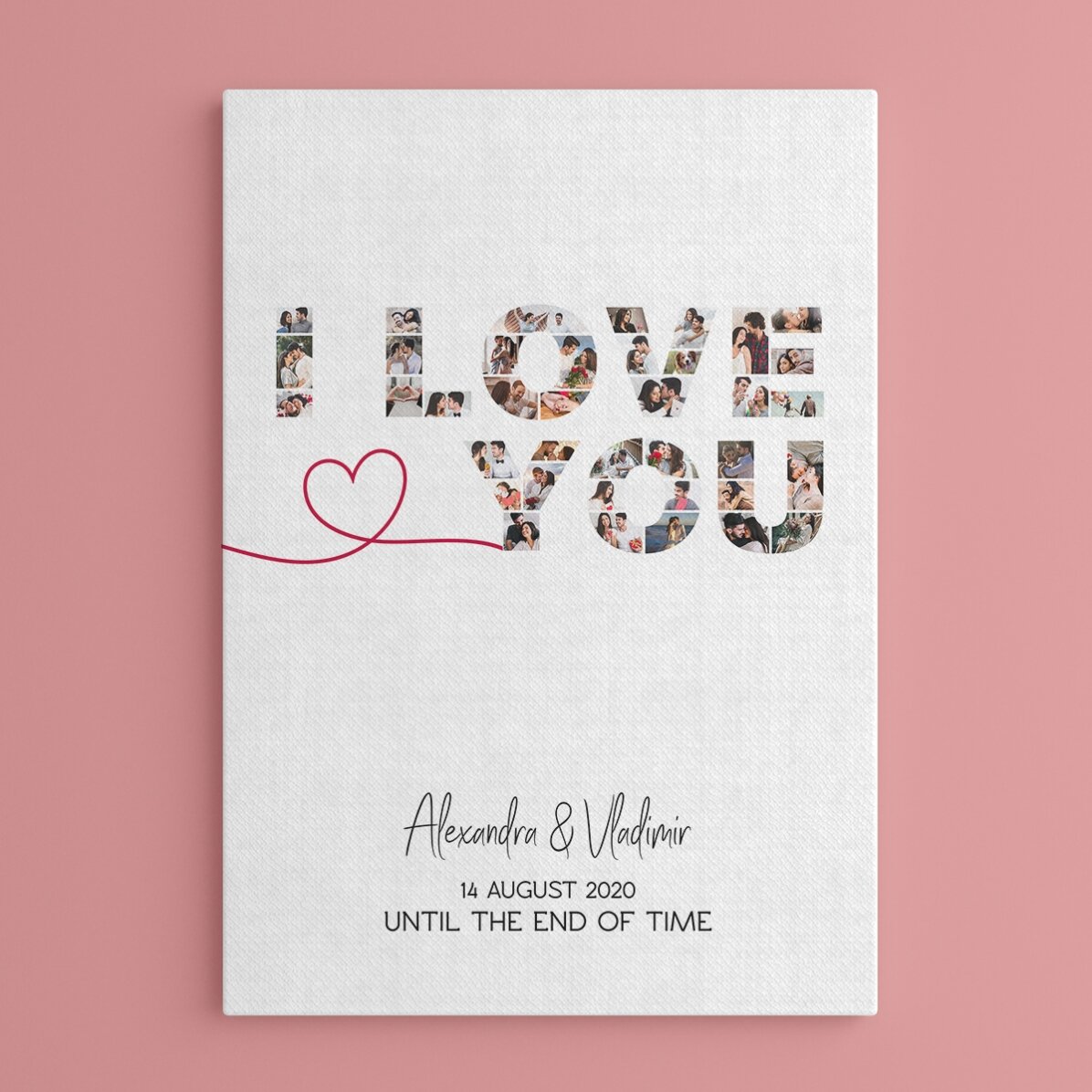 Gepersonaliseerd schilderij met 39 foto’s en tekst - I love you