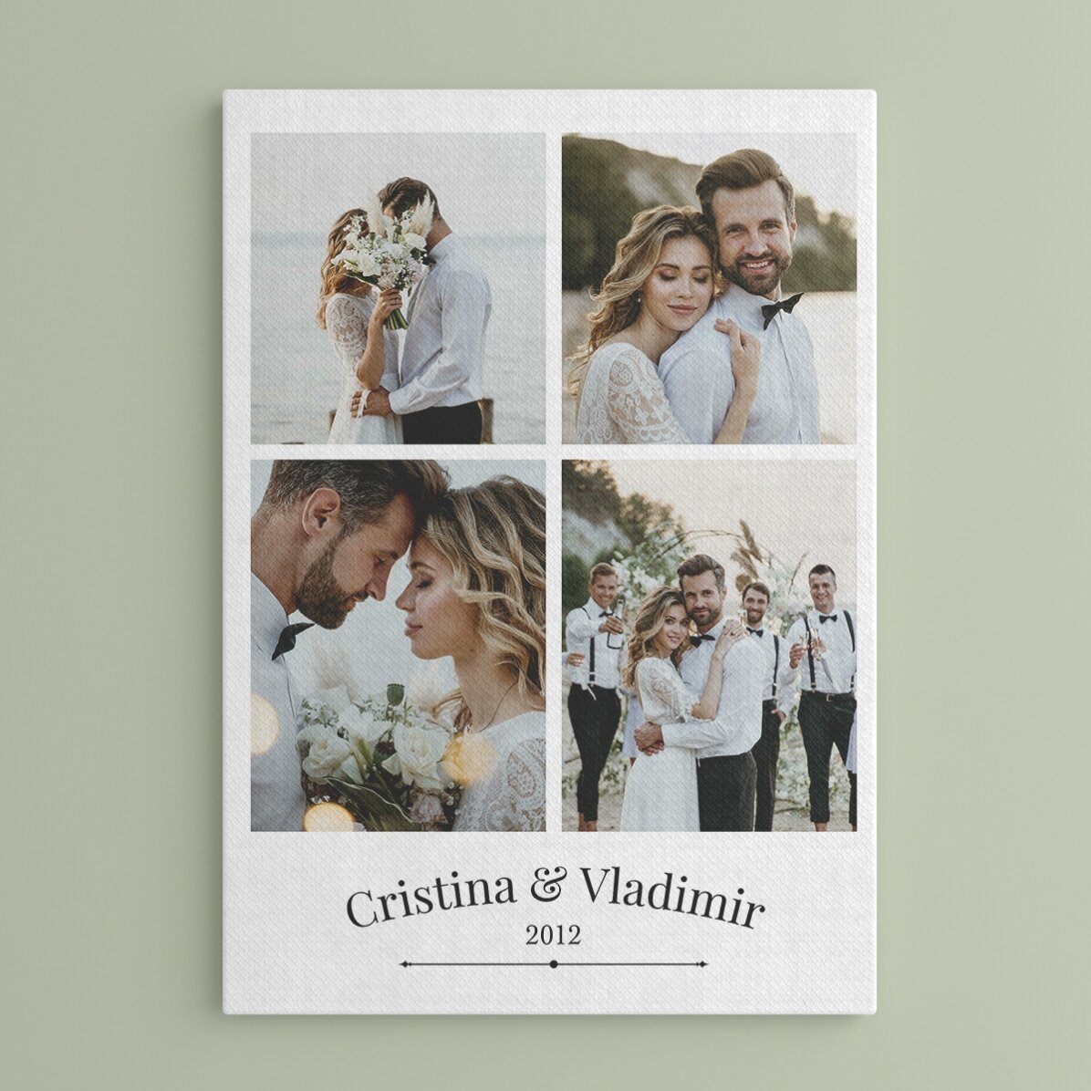 Gepersonaliseerd schilderij met 4 foto’s van het koppel