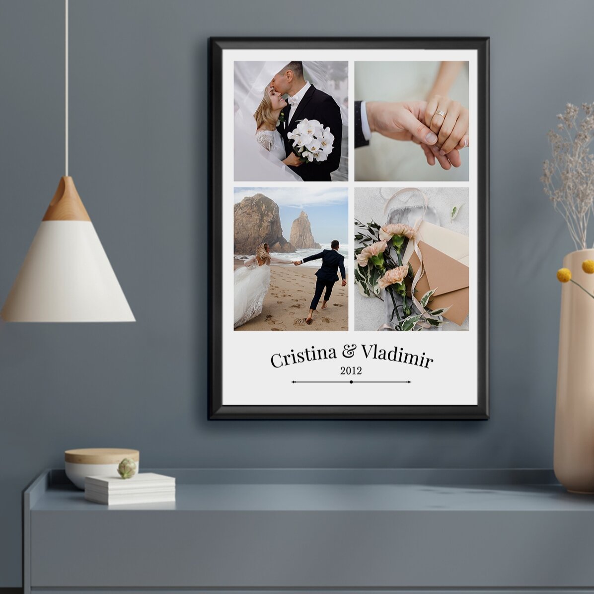 Gepersonaliseerd schilderij met 4 foto’s van het koppel