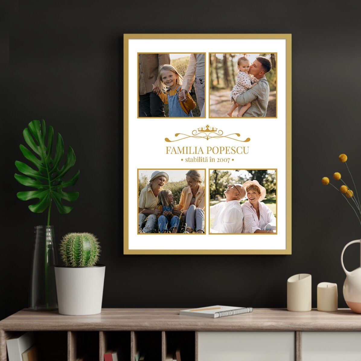 Gepersonaliseerd schilderij met 4 familiefoto’s
