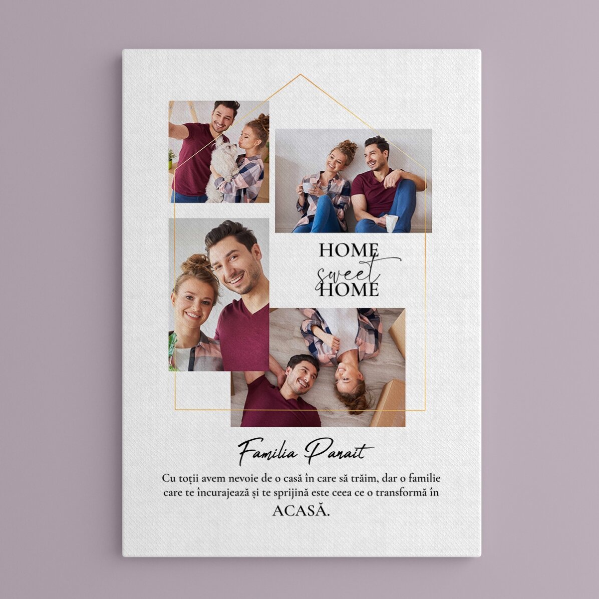Personalised canvas with 4 photos and message for family - Home sweet home