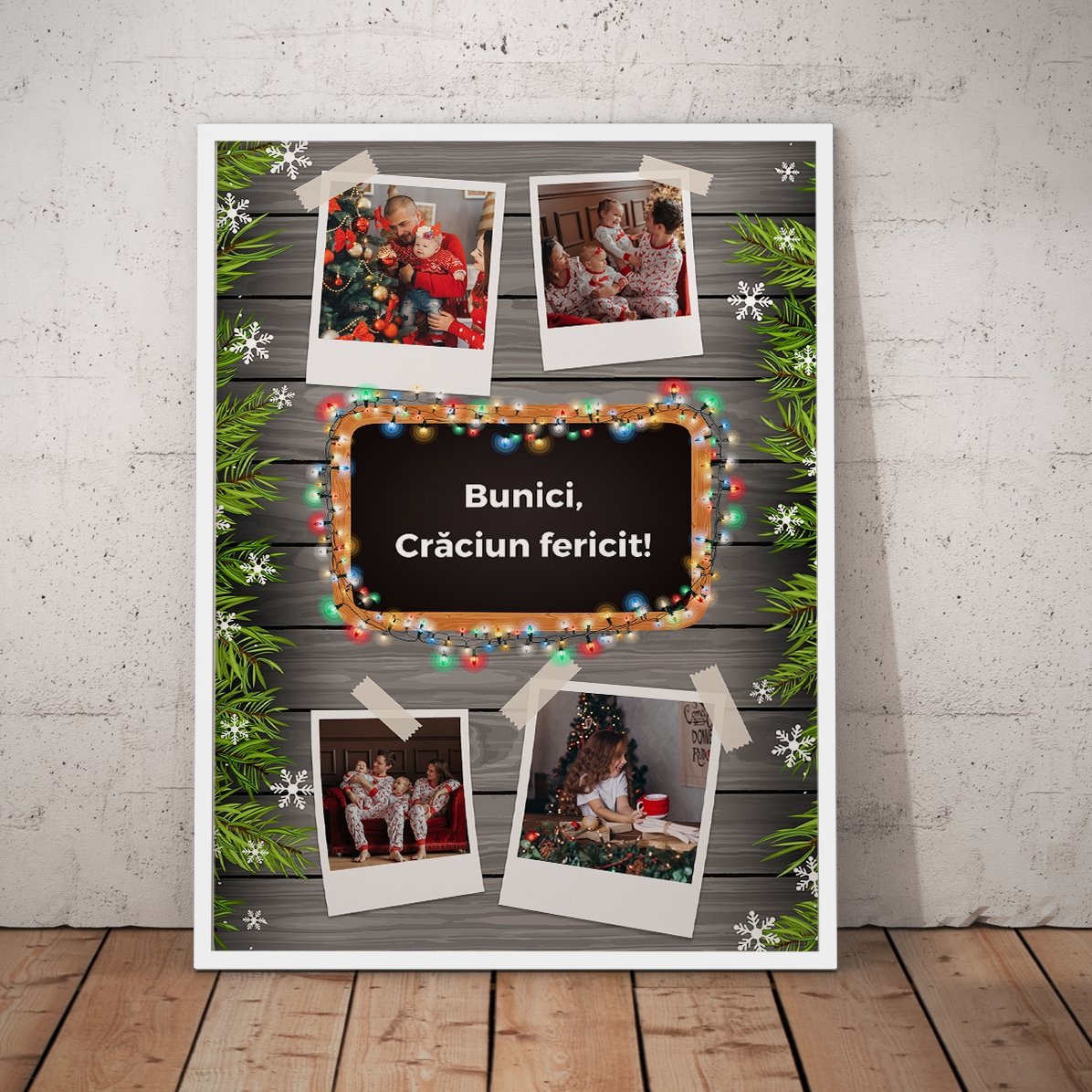 Gepersonaliseerd schilderij met 4 foto’s en tekst – kerstmotief