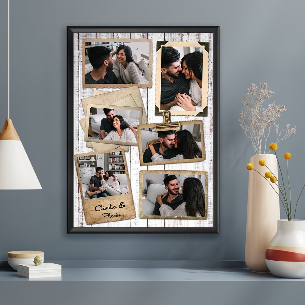 Gepersonaliseerd schilderij met 6 foto’s in vintage-stijl