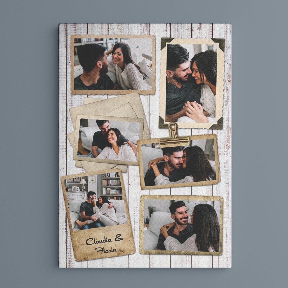 Gepersonaliseerd schilderij met 6 foto’s in vintage-stijl