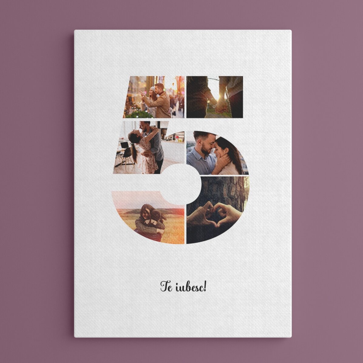 Gepersonaliseerd schilderij met 6 foto’s, model nummer 5 en tekstbericht