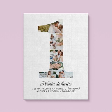 Personalised painting with the number 1, photos and message - Relationship anniversary