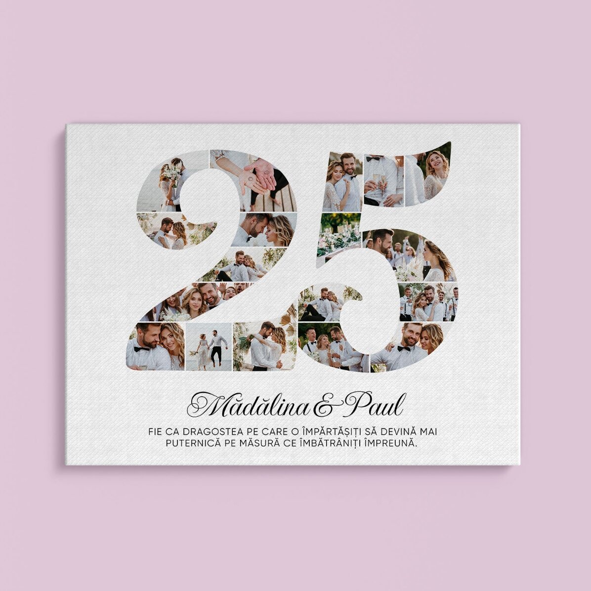 Gepersonaliseerd schilderij met het nummer 25, foto’s en een boodschap - Jubileum van de relatie