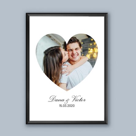 Personalised picture frame with heart-shaped photo and text - I love you!