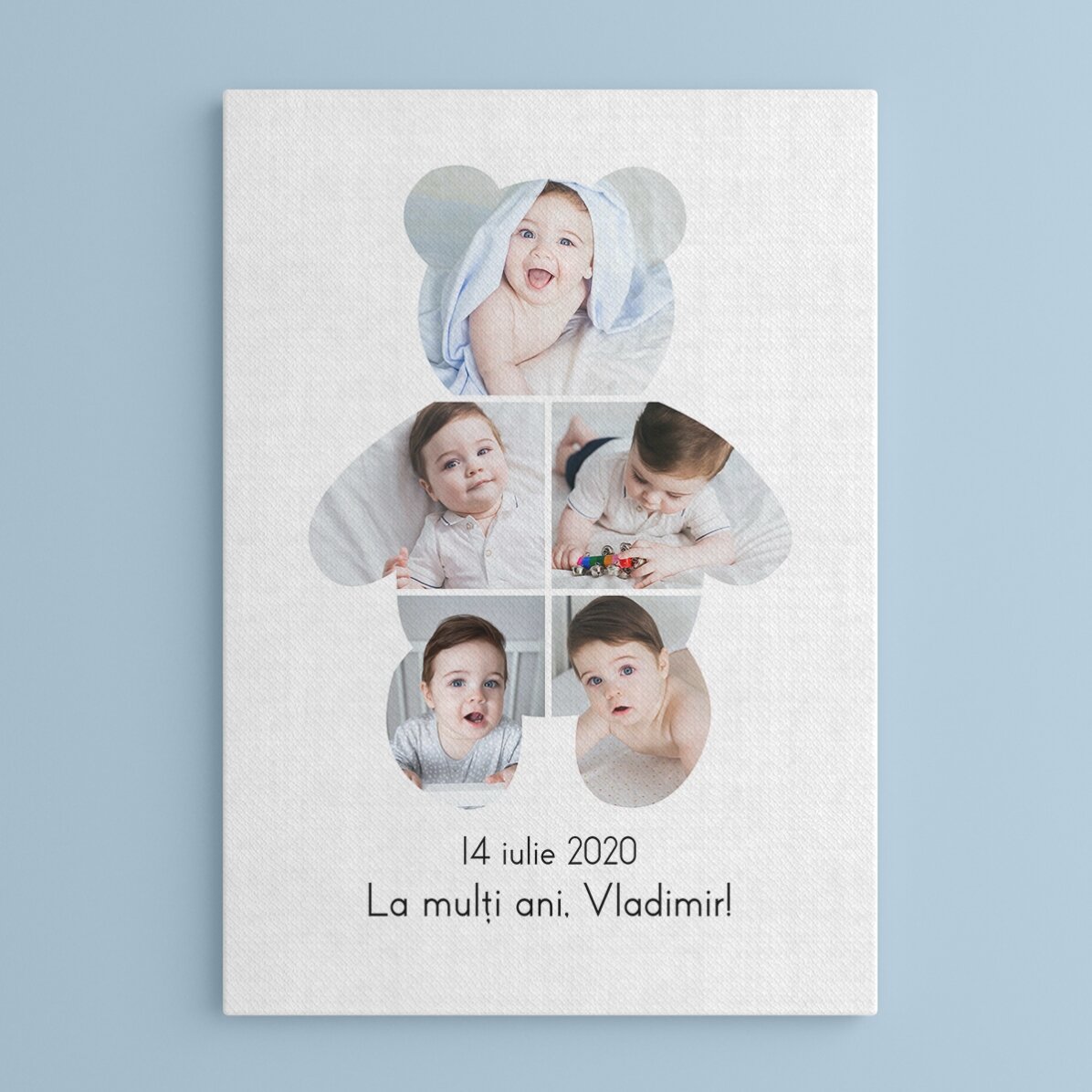 Personalised canvas with text and 5 photos - Teddy Bear