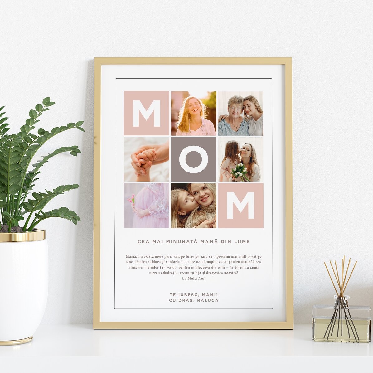 Personalised canvas with text and 6 photos - MOM