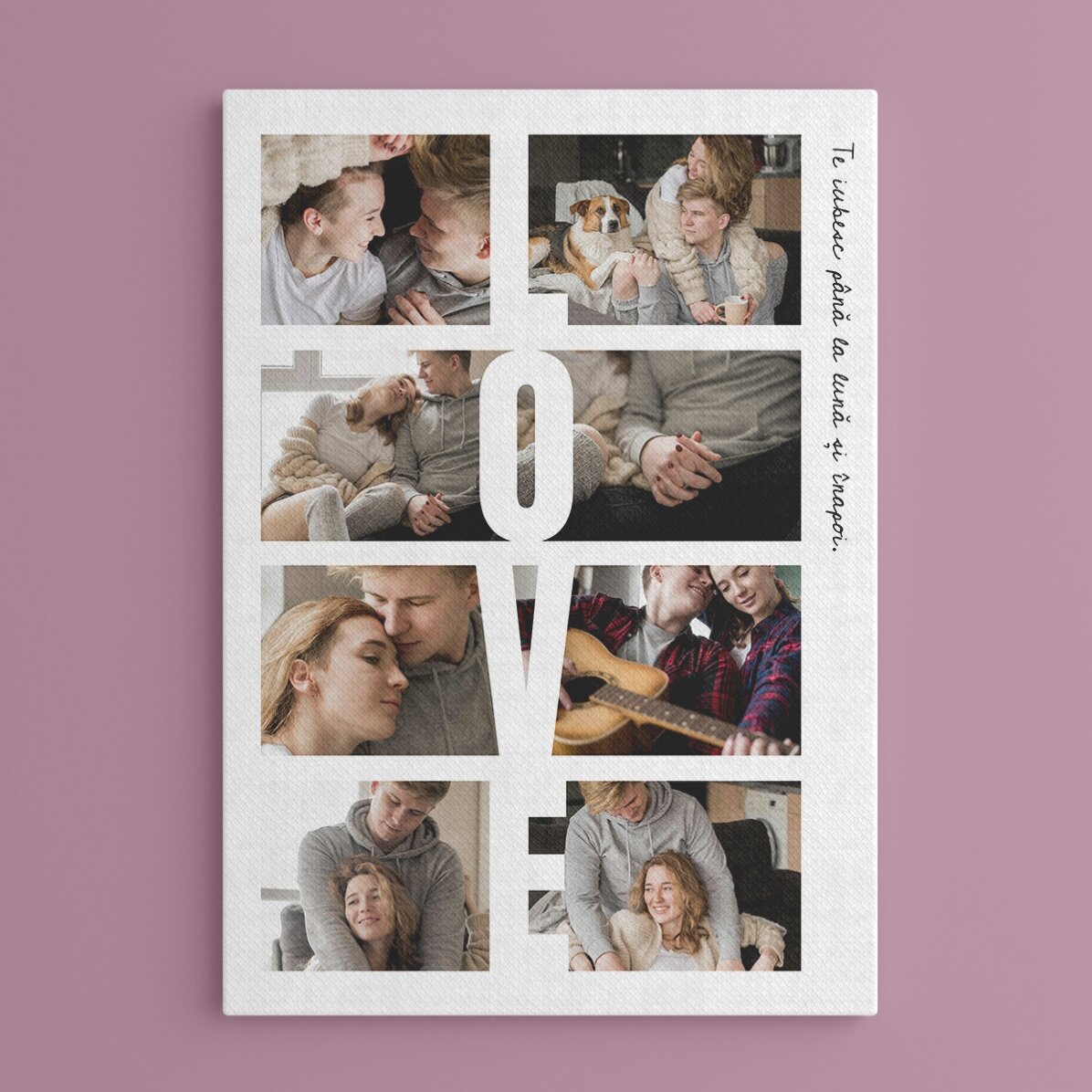 Personalised canvas with text and 8 photos - LOVE