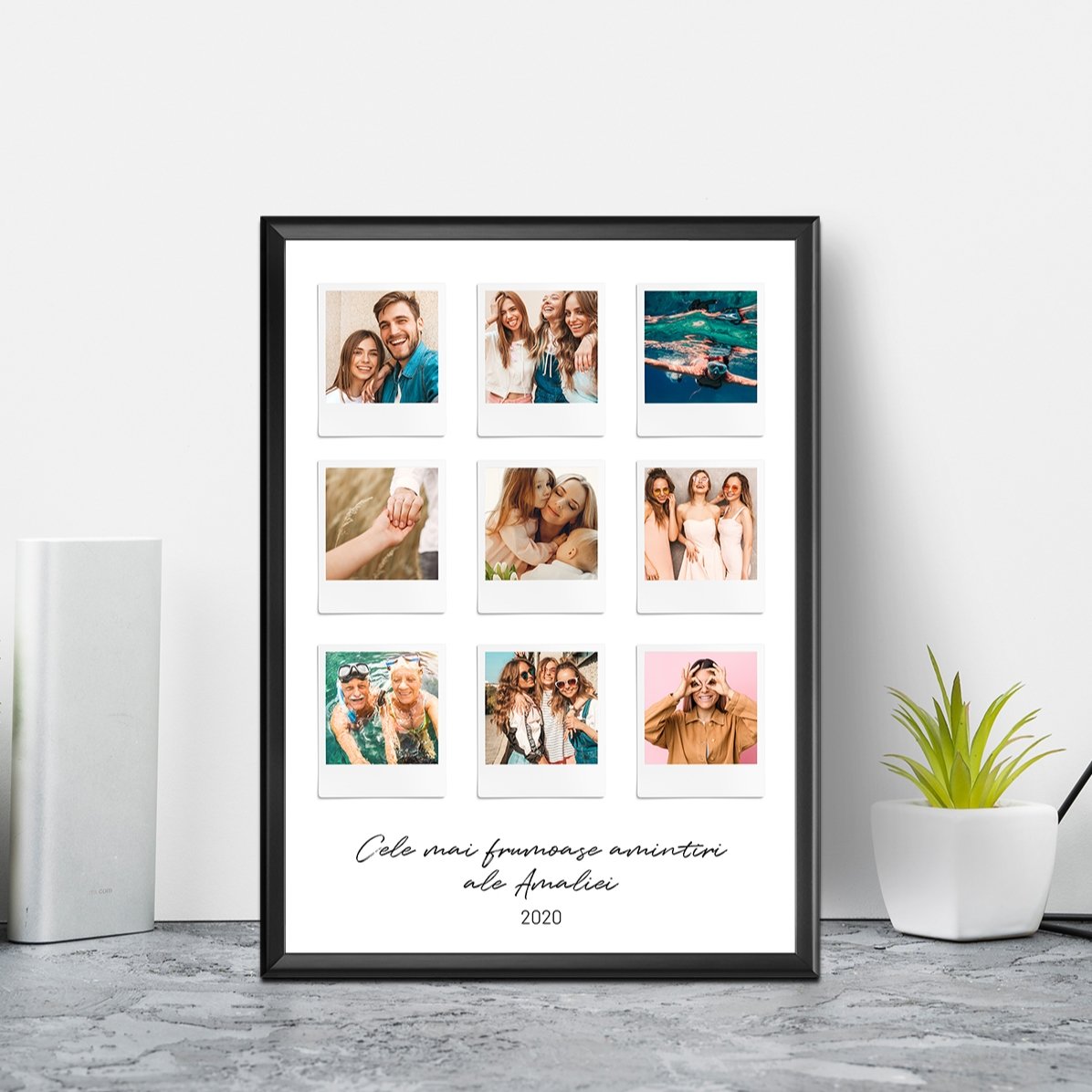 Personalised canvas with text and 9 Polaroid-style photos - The most beautiful moments