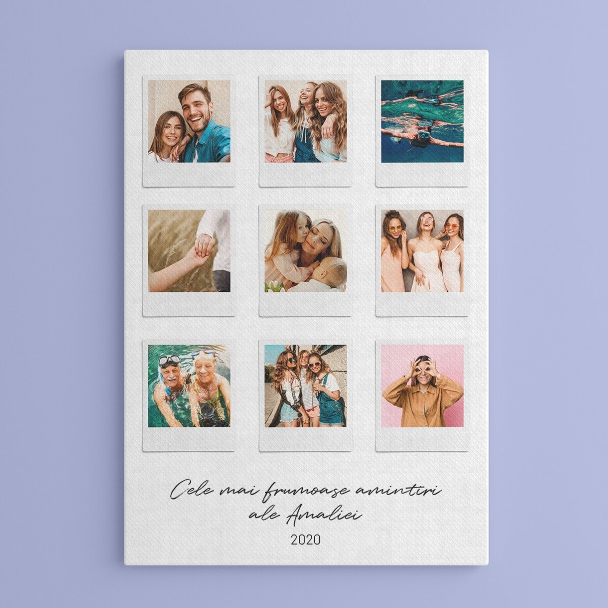 Personalised canvas with text and 9 Polaroid-style photos - The most beautiful moments