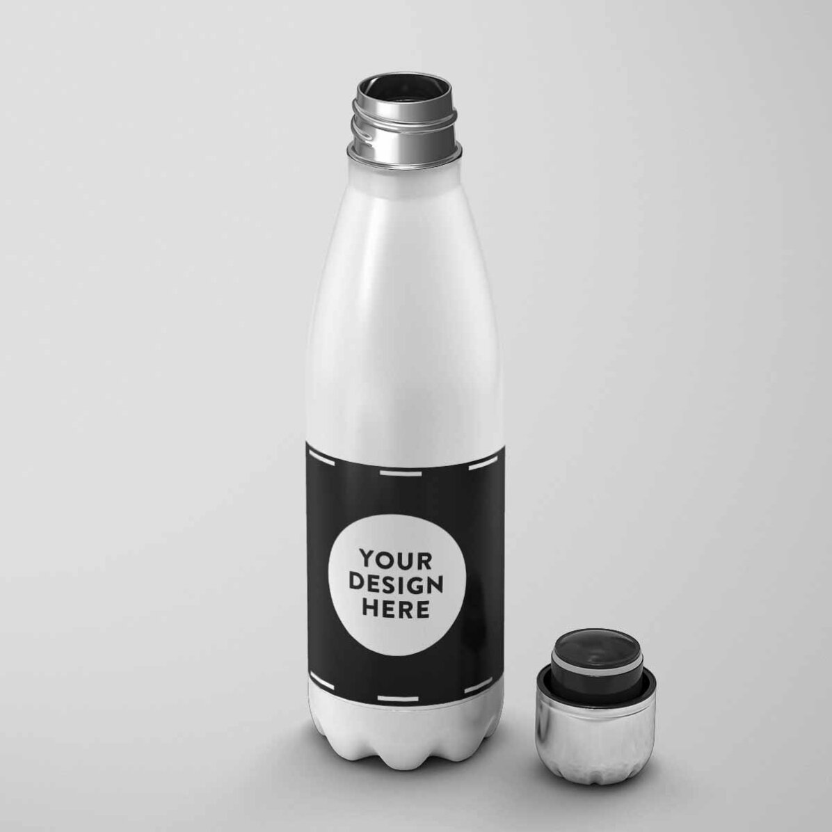 Thermosfles met witte bodem, gepersonaliseerd met jouw ontwerp