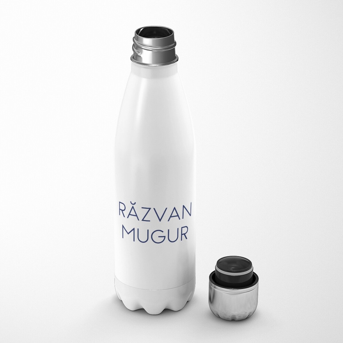 Thermosfles met witte bodem, gepersonaliseerd met logo en naam