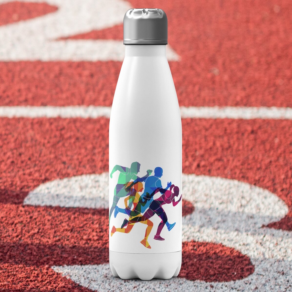 Thermosfles met witte bodem, gepersonaliseerd met naam - Runner