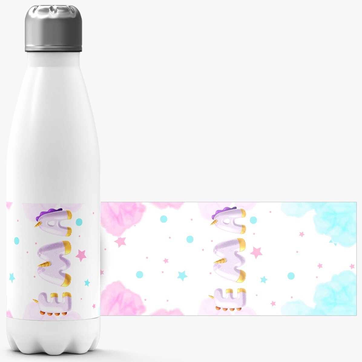 Thermos with white base personalised with name - Special Unicorn