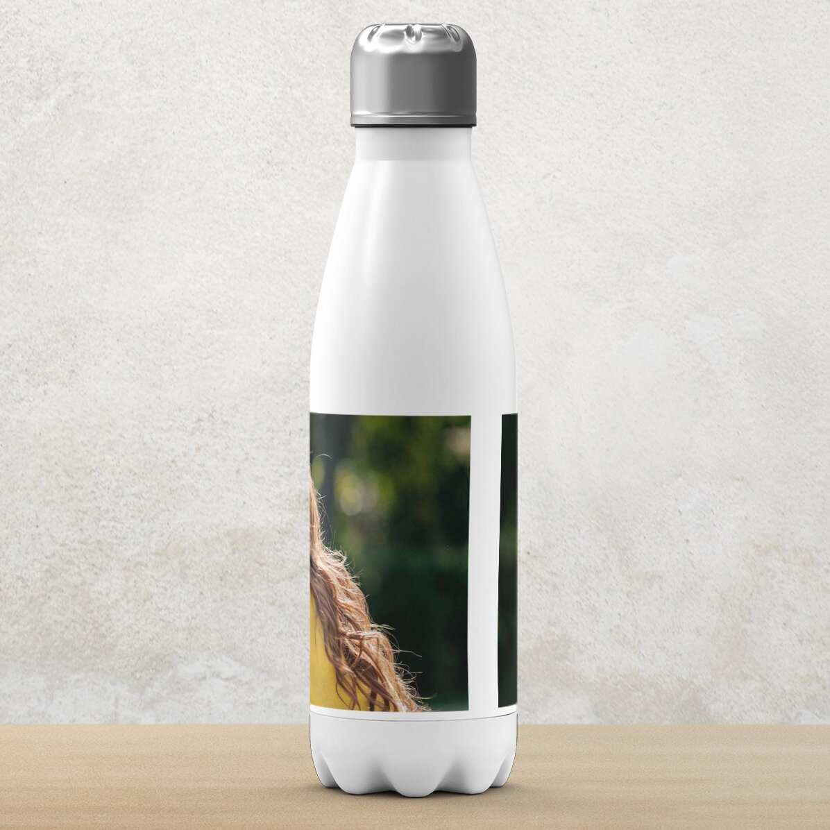 Thermosfles met witte onderkant, gepersonaliseerd met een landschapsfoto
