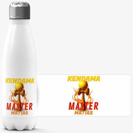 Thermos with white base personalised with text - Kendama Master