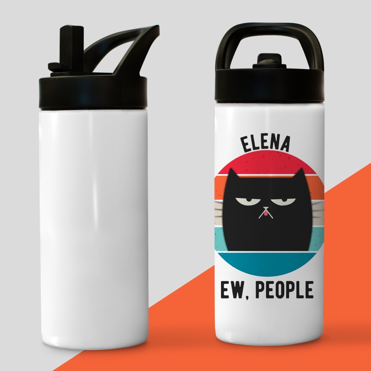 Thermos with handle and straw personalised with name - Ew, people