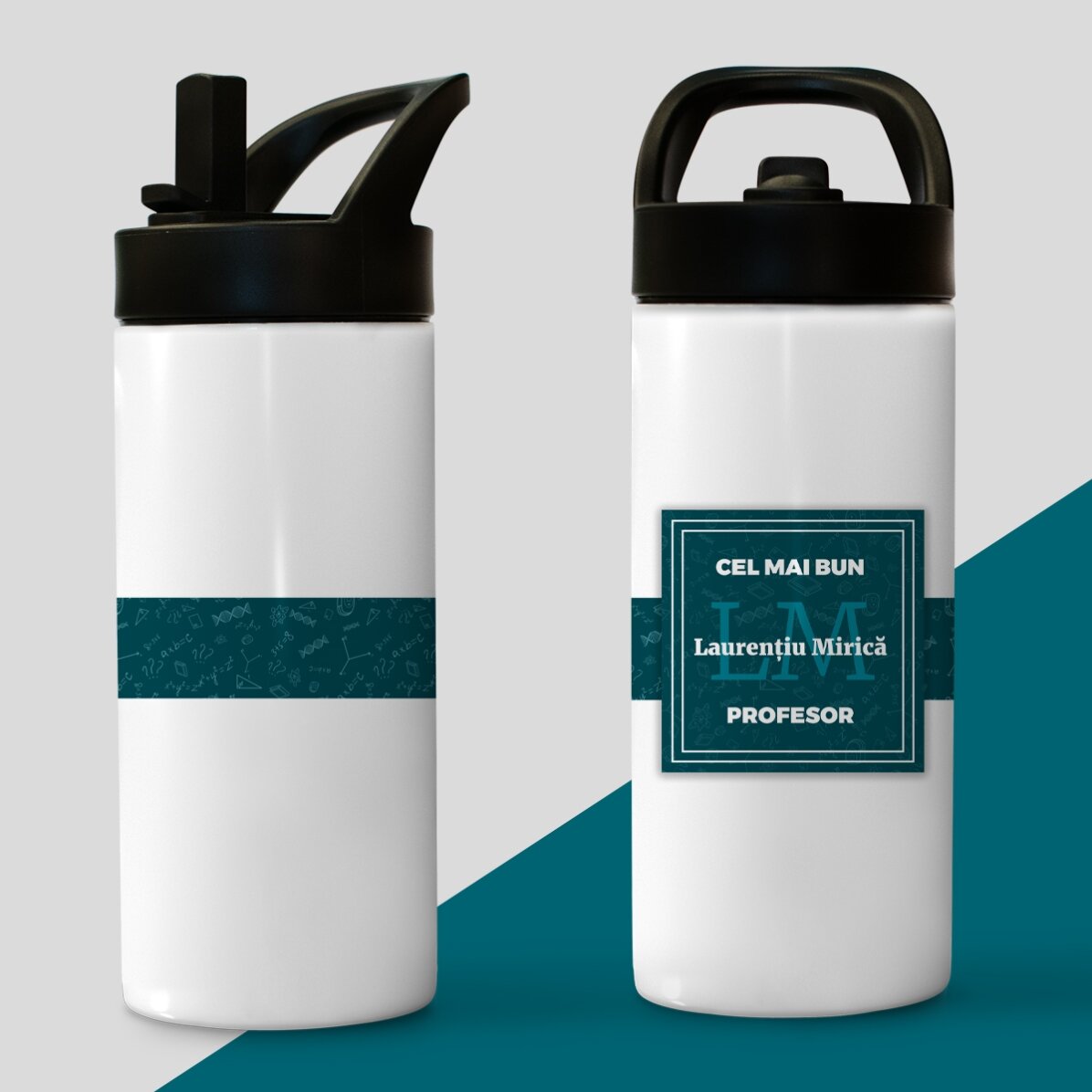 Thermos with handle and straw personalised with name and initials - Best Teacher