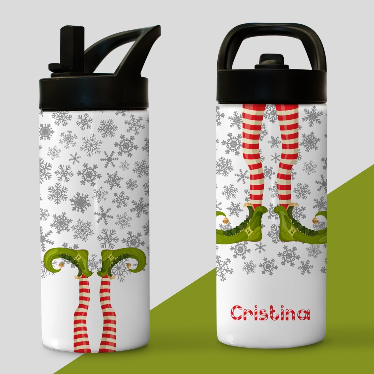 Thermos with handle and straw personalised with text - Elf