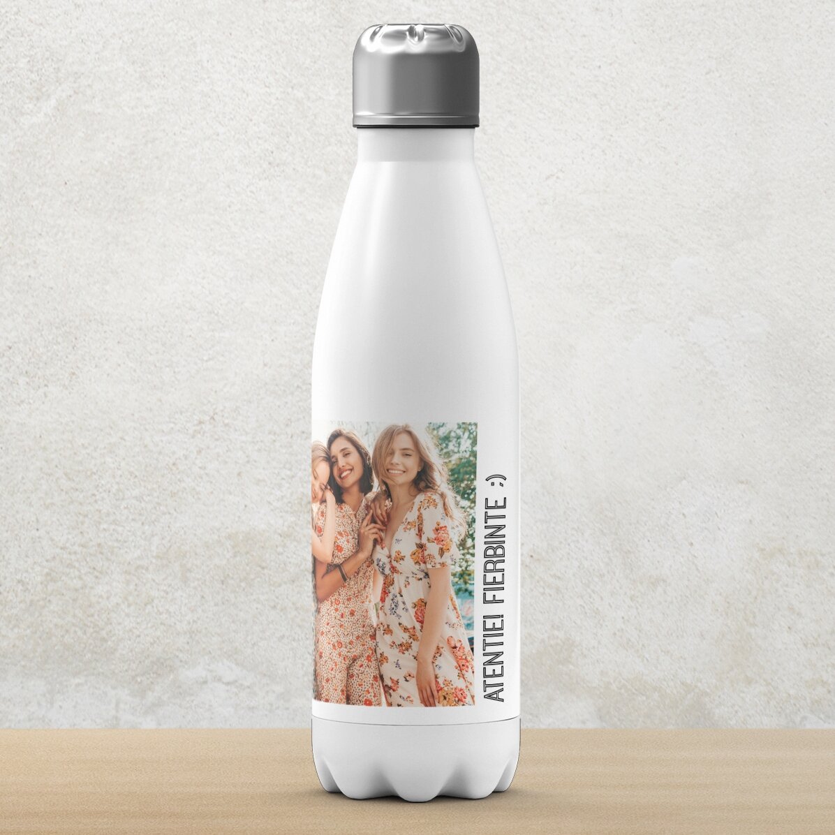 Thermos with white base personalised with 5 photos and text