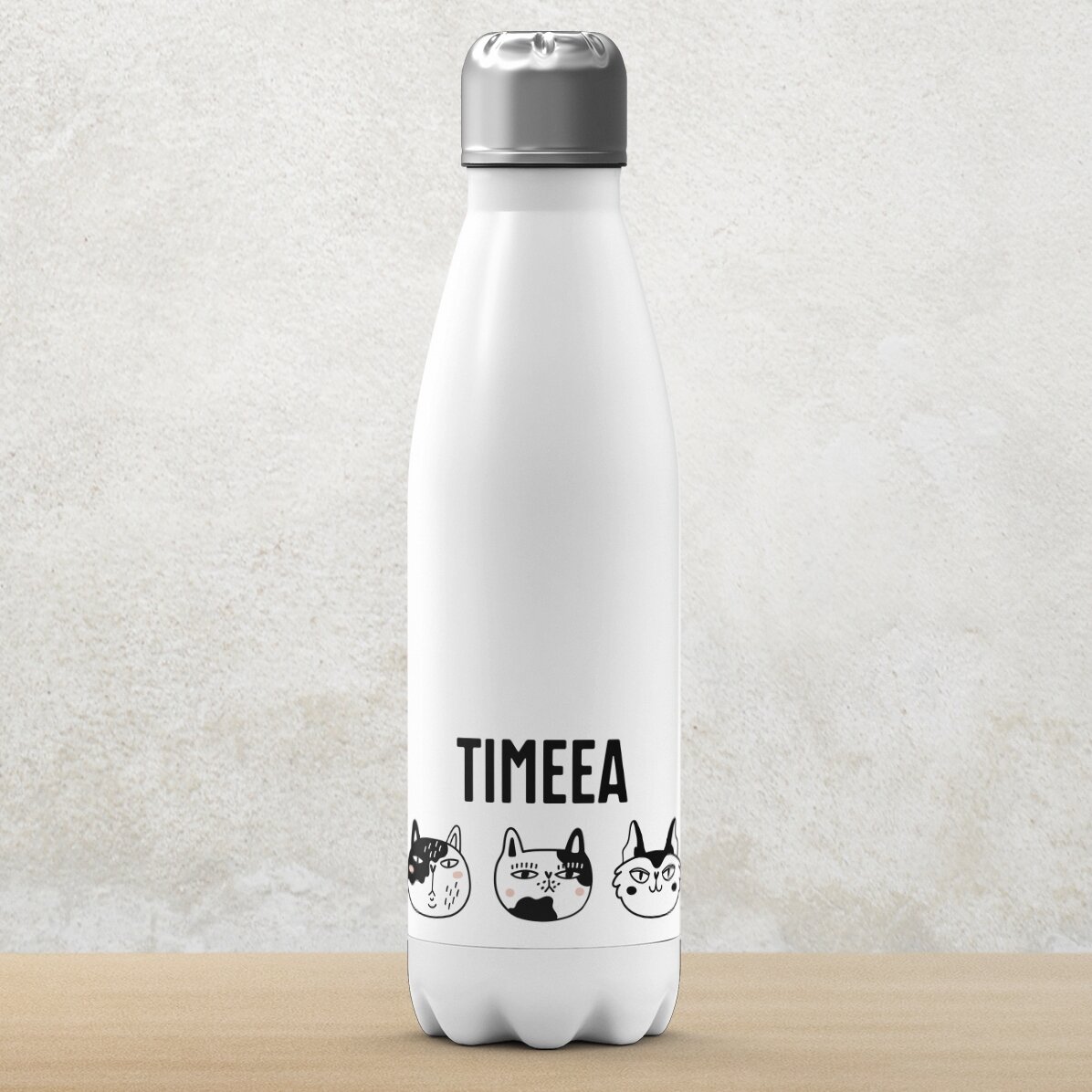 Thermos with white base personalised with name - Cats