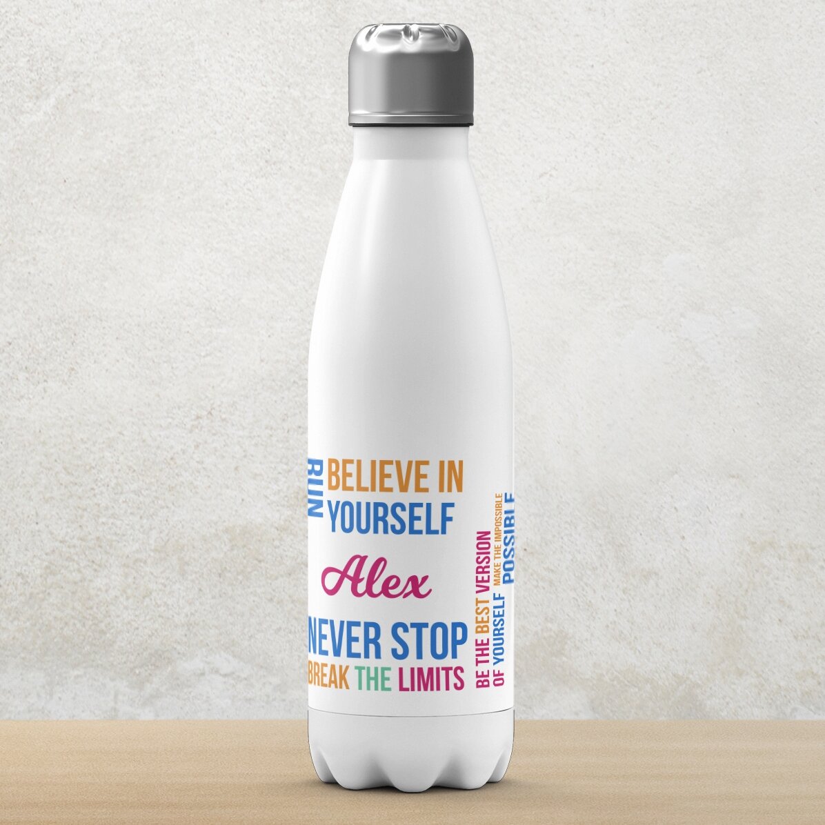 Thermosfles met witte bodem, gepersonaliseerd met naam - Runner