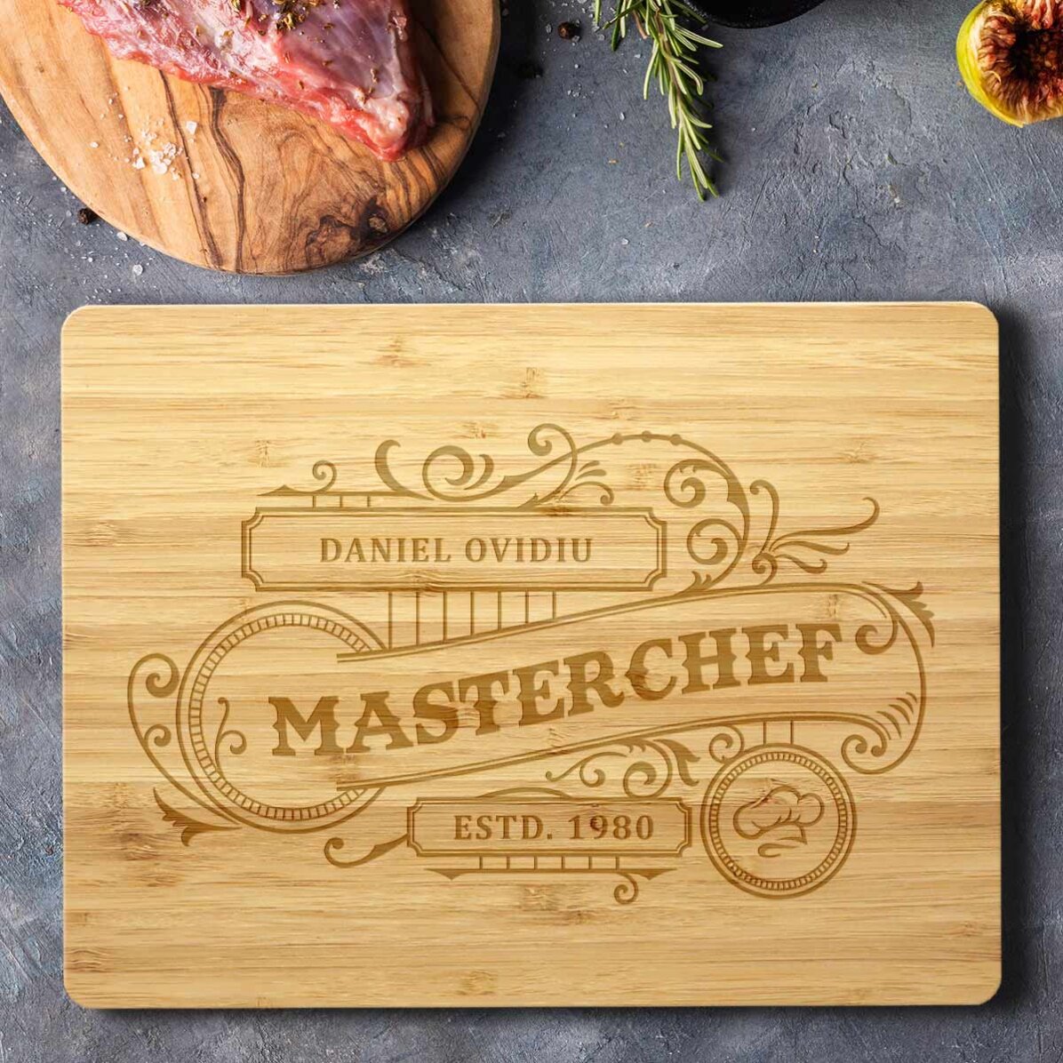 Rechthoekige bamboehakblok, gepersonaliseerd met tekst - Vintage Chef