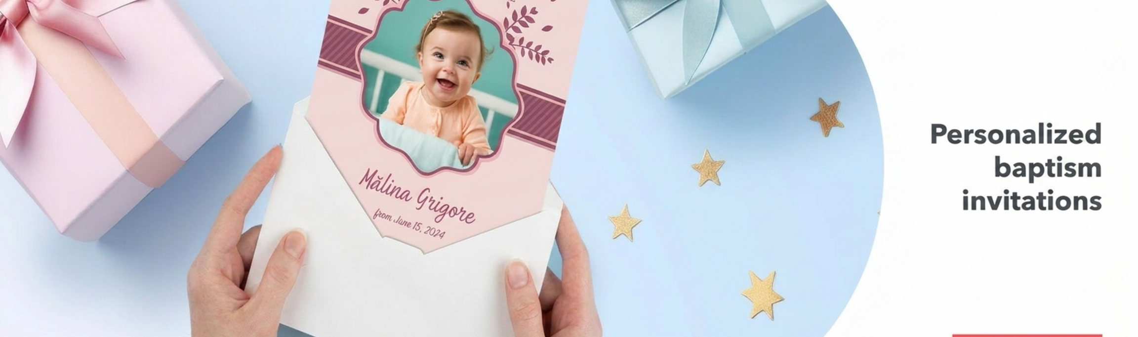 Gepersonaliseerde uitnodigingen voor een doopfeest