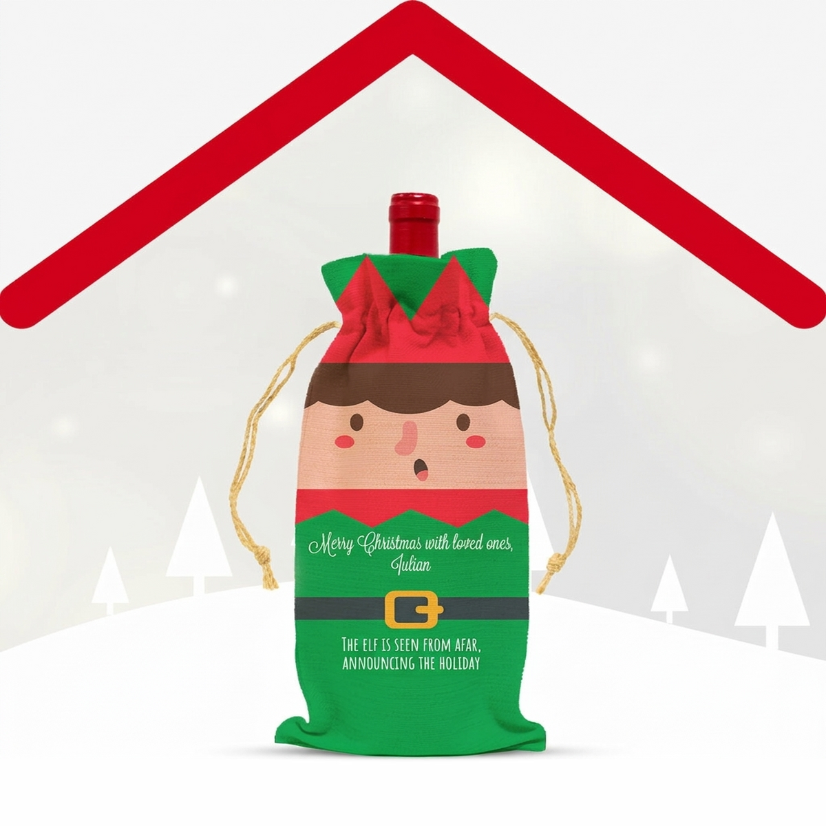 Gepersonaliseerde zakjes voor kerstwijnflessen