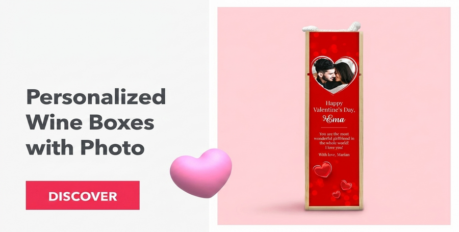 Op maat gemaakte wijnkisten met een Valentijnsdagfoto