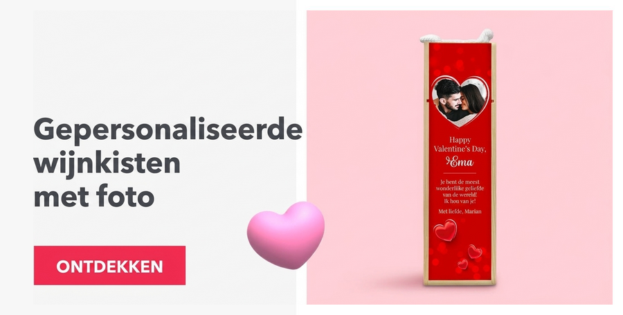 Gepersonaliseerde wijnkisten met een Valentijnsdagfoto