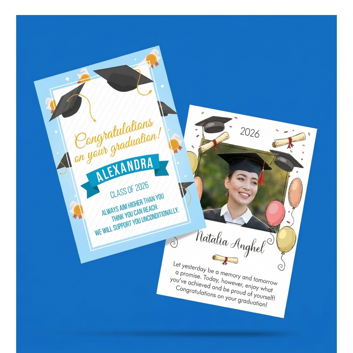 Felicitaties, kaarten en magneten voor het afstuderen