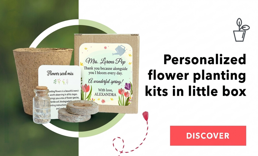 Bloemenplantpakketten in een gepersonaliseerd doosje