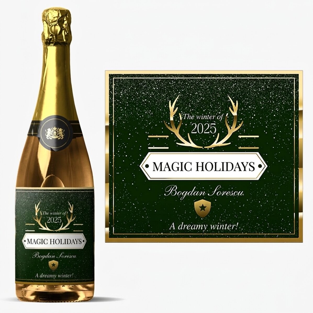 Mousserende wijn met gepersonaliseerde tekst - Golden Antlers